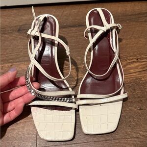 STAUD Off-White Croc-Embossed Strappy Sandals sz 6.5